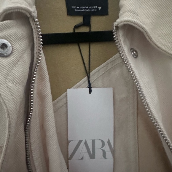 Zara Gabardine olive Cream Textured Jacket M - Picture 12 of 14